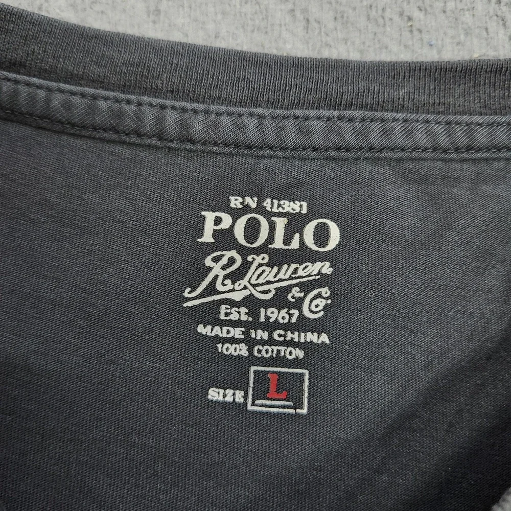 Polo Ralph Lauren Mens V-Neck T-Shirt Black Red Pony Logo Cotton Size L 15336